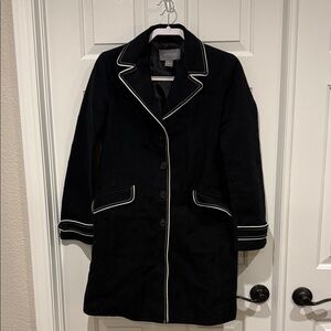 LOFT Black Trench Coat with White Trim - Excellent Condition.